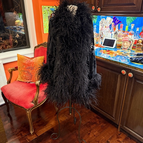 Jackets & Blazers - Black Feathered and burn out velvet jacket - Showstopping & one of a kind